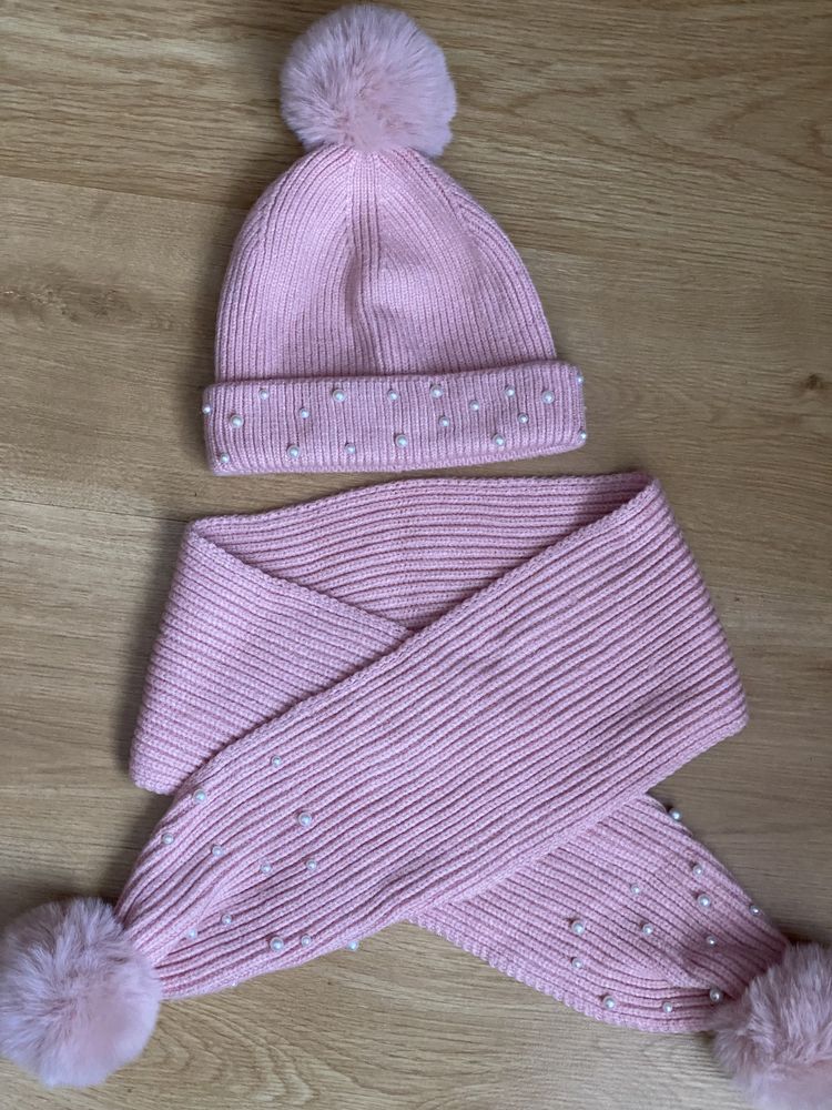 ZARA czapka szalik 5-9 lat różowy komplet dziewczynka