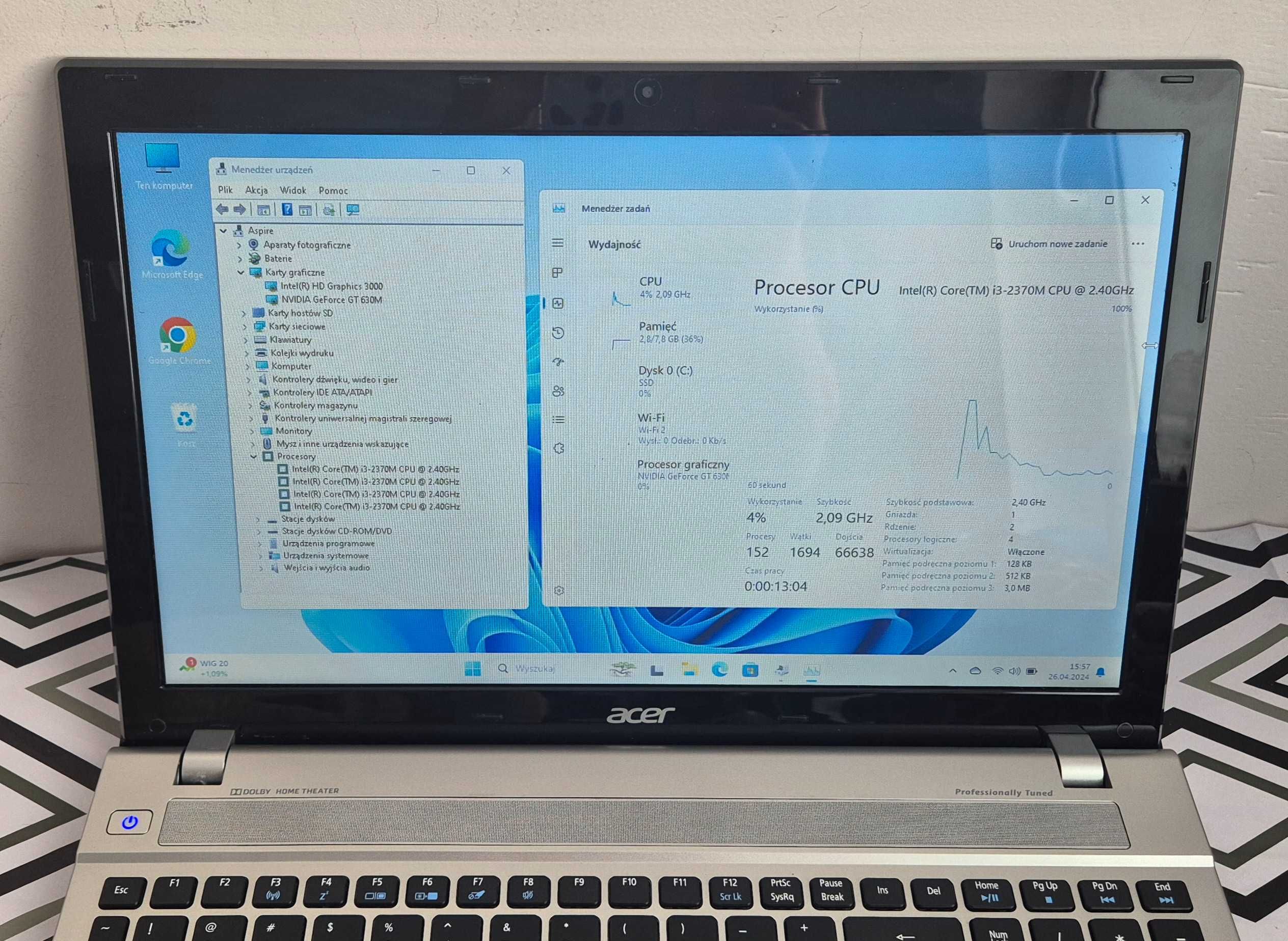 Laptop Acer intel i3 8gb ram  dysk ssd kamera hdmi