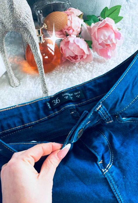 ZARA Klasyczny zestaw kremowy sweterek + jeansy styl Basic Roz. 36(S)