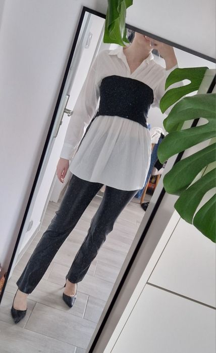 Tunika koszulowa ze wstawką gorsetową z materiału oldmoney