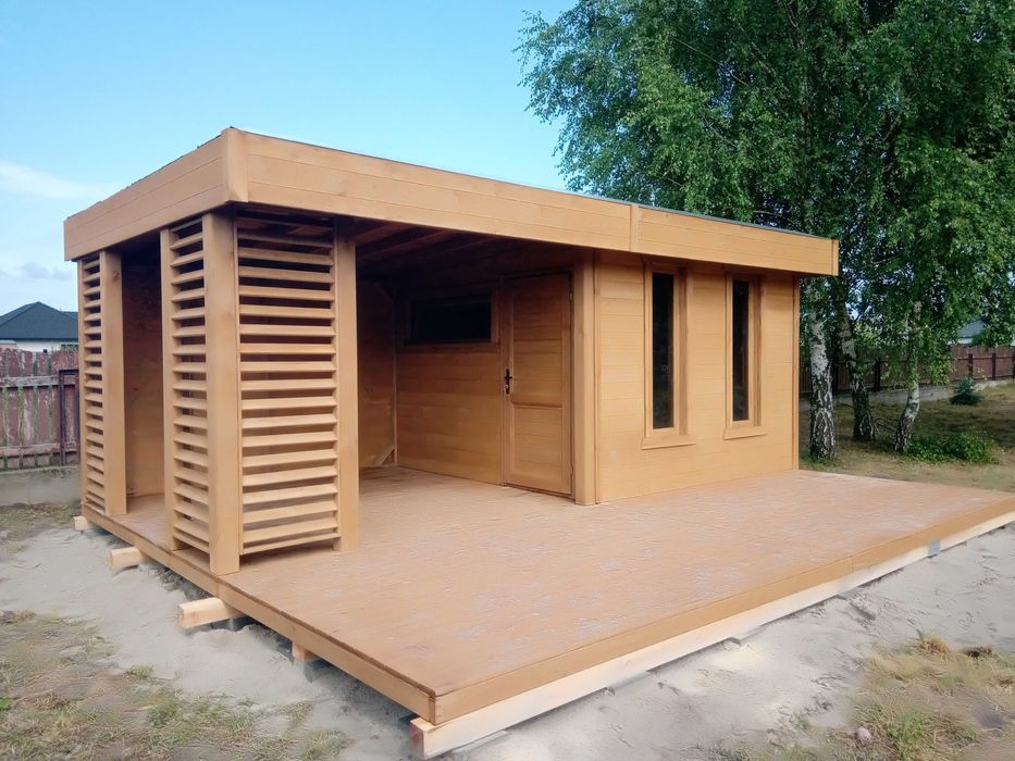 Domek narzędziowy,gospodarczy,drewniany,ogrodowy,magazyn,3x3m+taras3x3