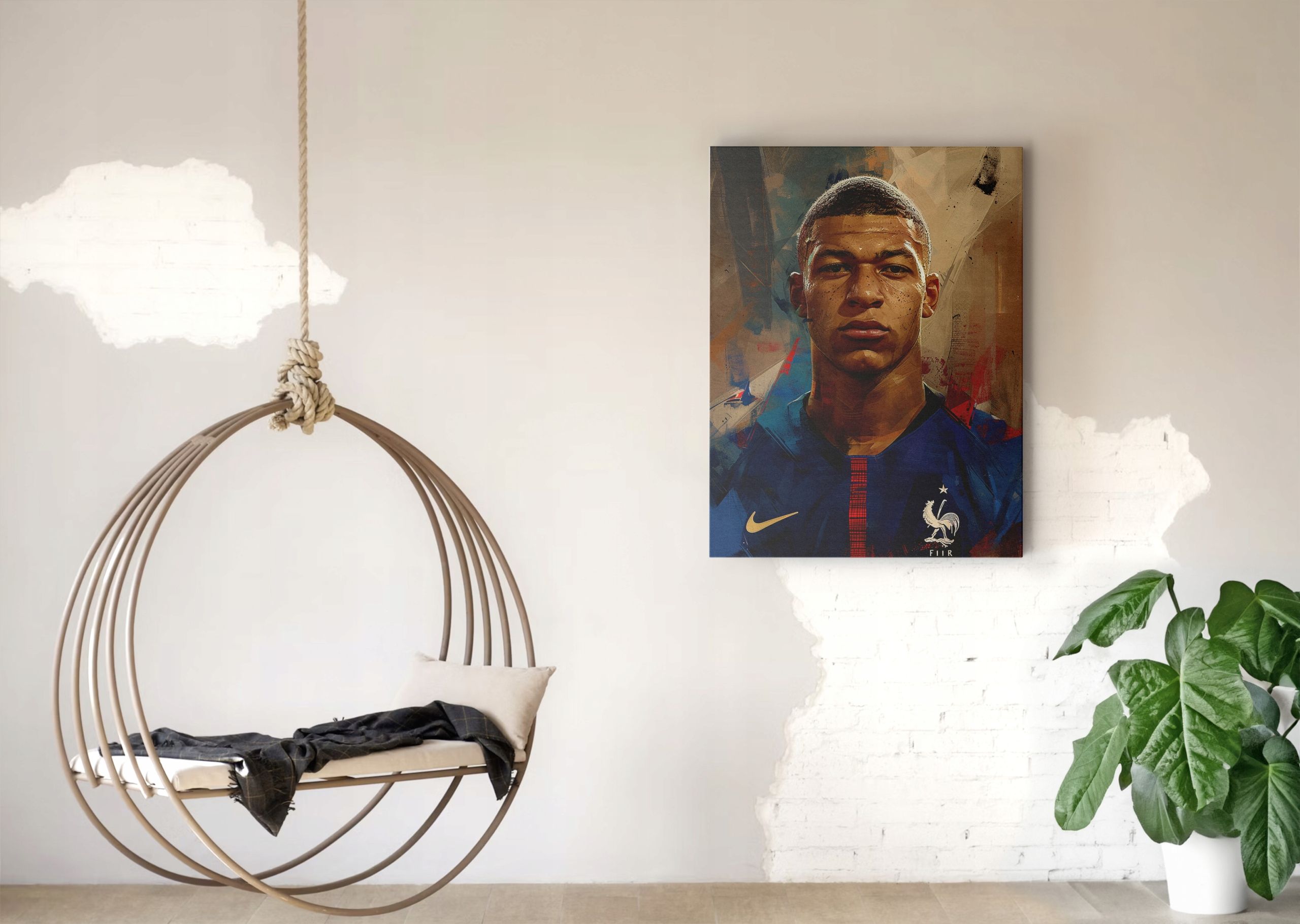 Nowoczesny Portret Kylian Mbappé na płótnie 45x60 cm do wnętrz