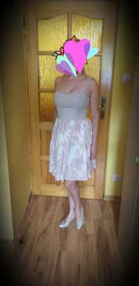 Nowa letnia beżowo-różowa sukienka na ramiączkach H&M, r. 38