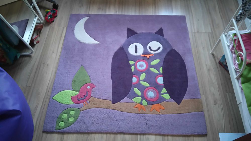 dywan 130x130 pokój dziecięcy fioletowa Sowa