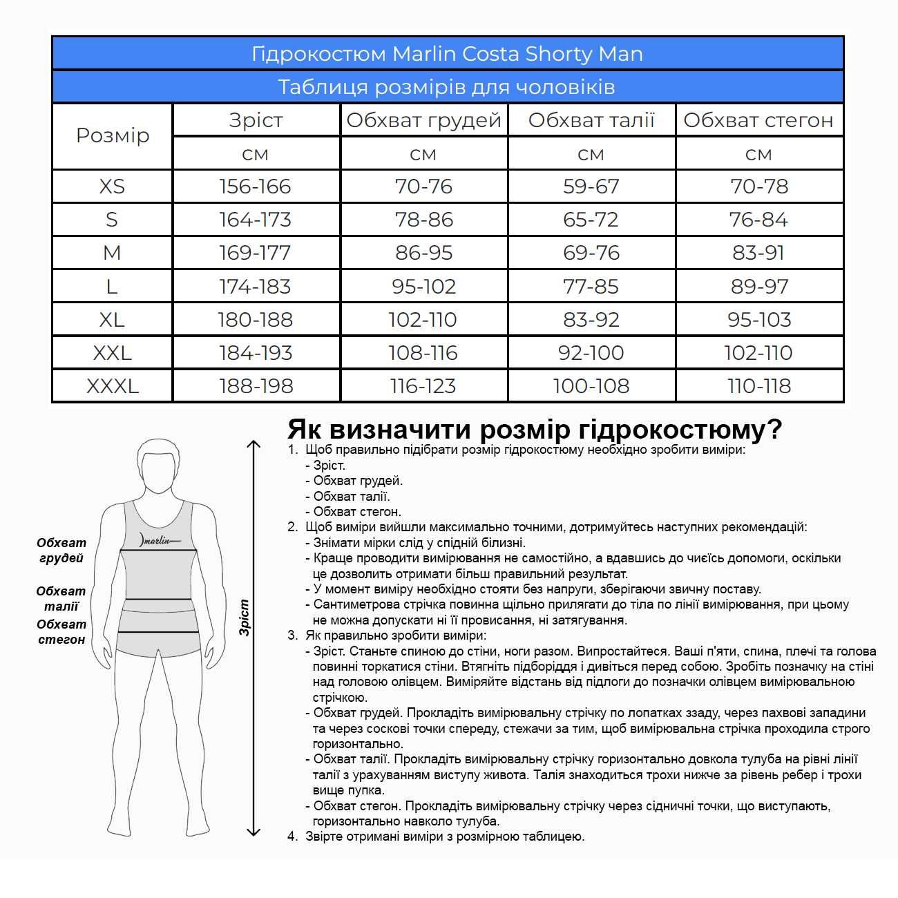 Короткий гідрокостюм Marlin Costa 2 мм, гідрокостюм для SUP кайт винд