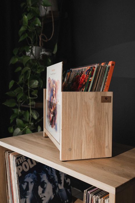 Szafka na gramofon rtv na płyty winylowe stojak z drewna półka