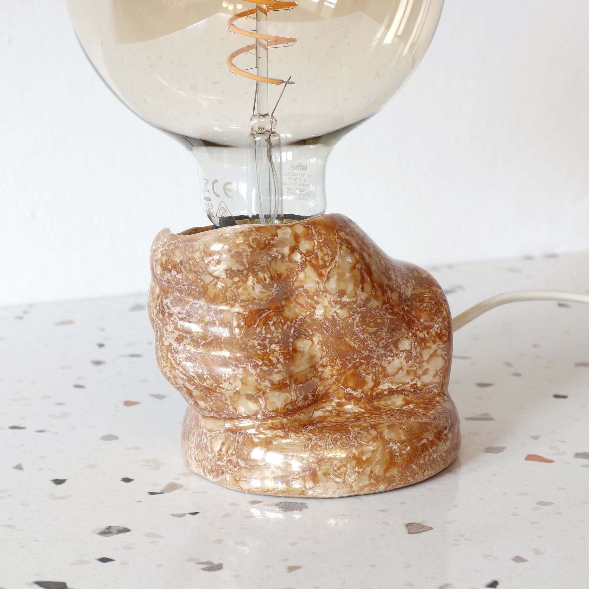 Lampa ceramiczna oprawa stołowa SR Łaszkiewicz Kościan vintage retro