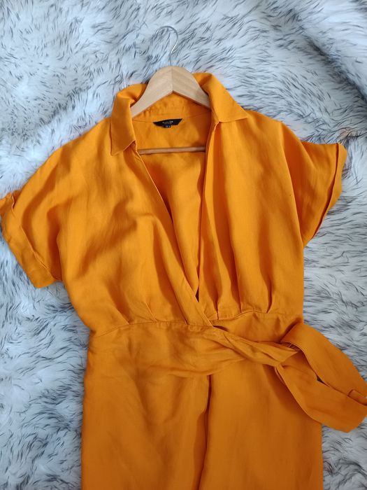 Sukienka kopertowa midi Massimo Dutti z lnem, rozm.S