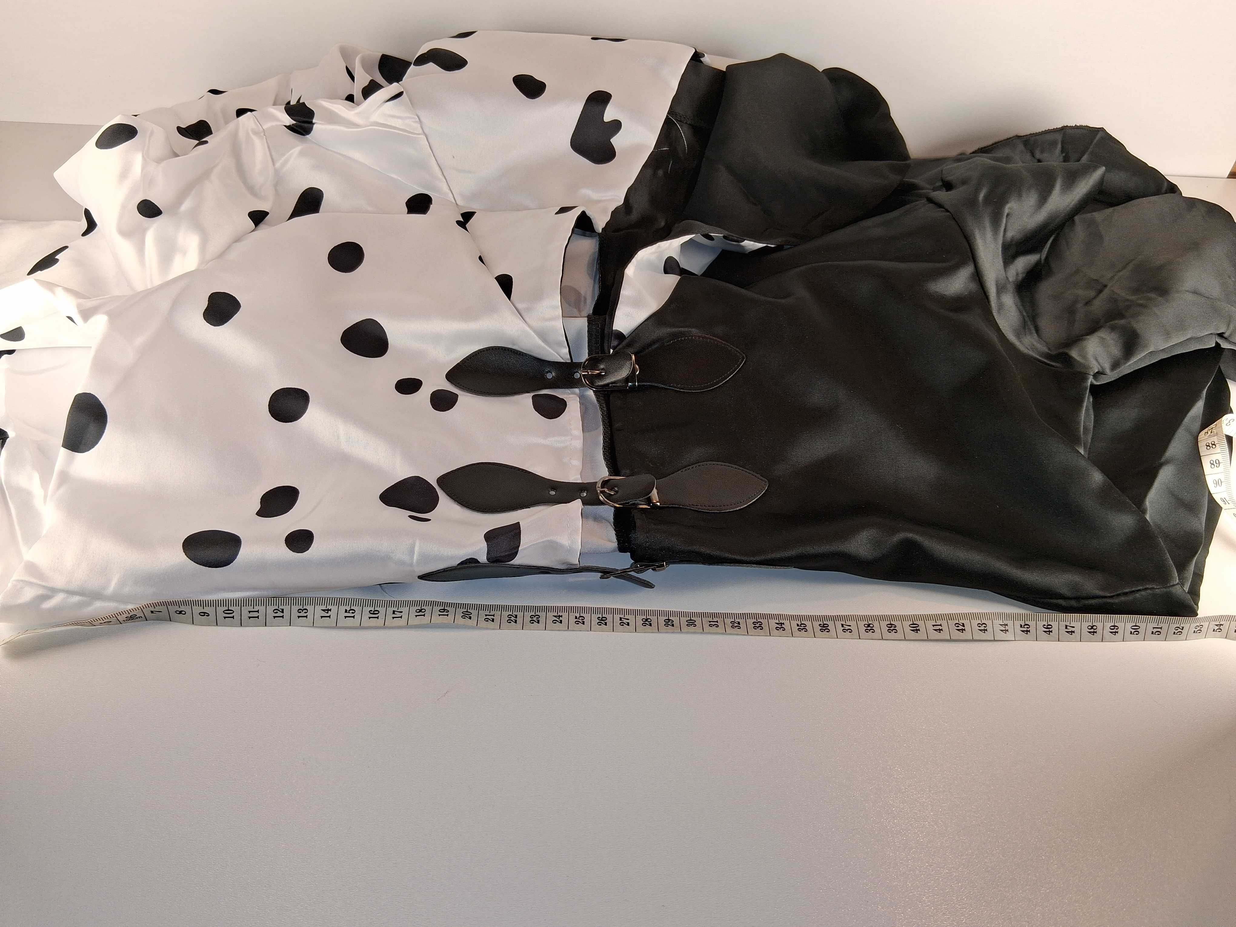 Y060 Strój Przebranie Cruella Dalmatyńczyk Kostium Czarno-Biały
