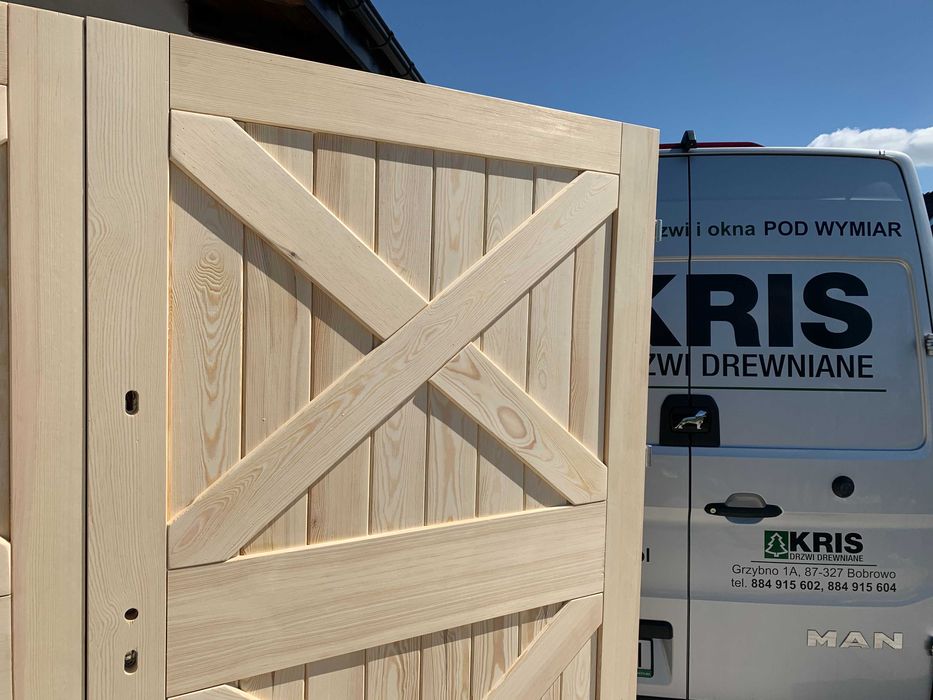 Drzwi garażowe drewniane dwuskrzydłowe NA WYMIAR Montaż Cała Polska