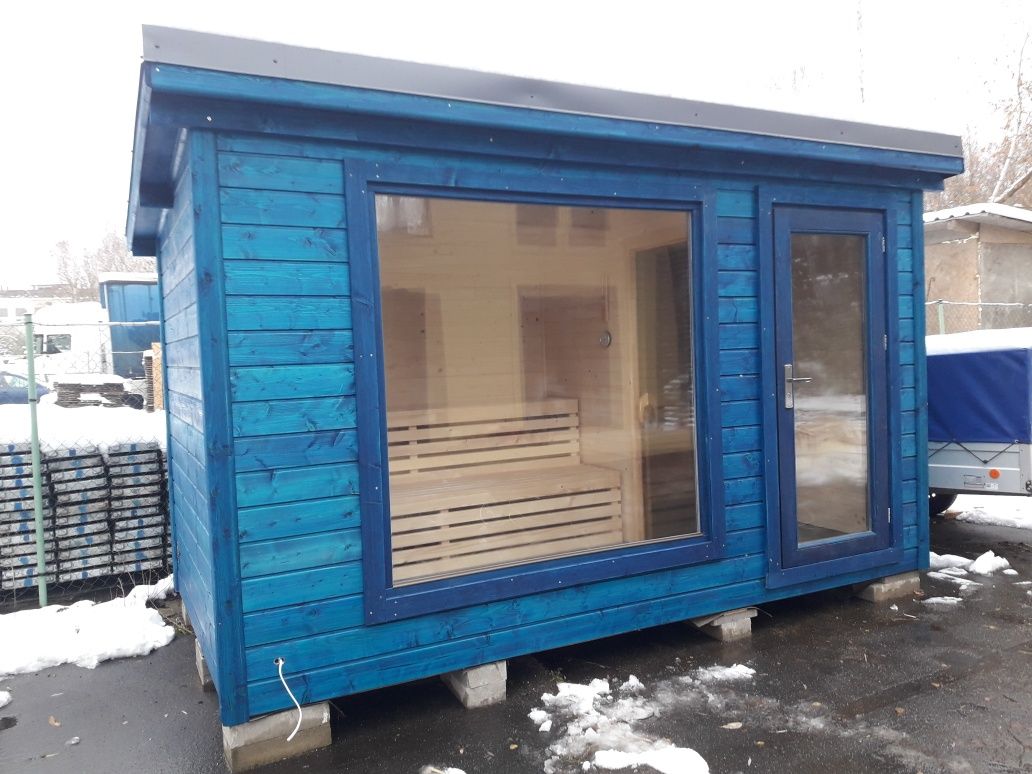 PROMOCJA!  Duża sauna ogrodowa 2.2m x 3.5m grube scianki, szybki czas