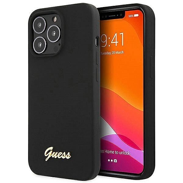 Etui Guess Silicone Script Gold Logo na iPhone 13 Pro Max - czarne