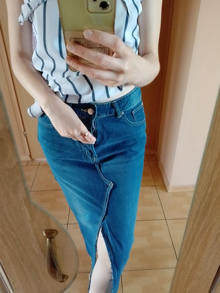 Spódnica maxi jeans z rozcięciem