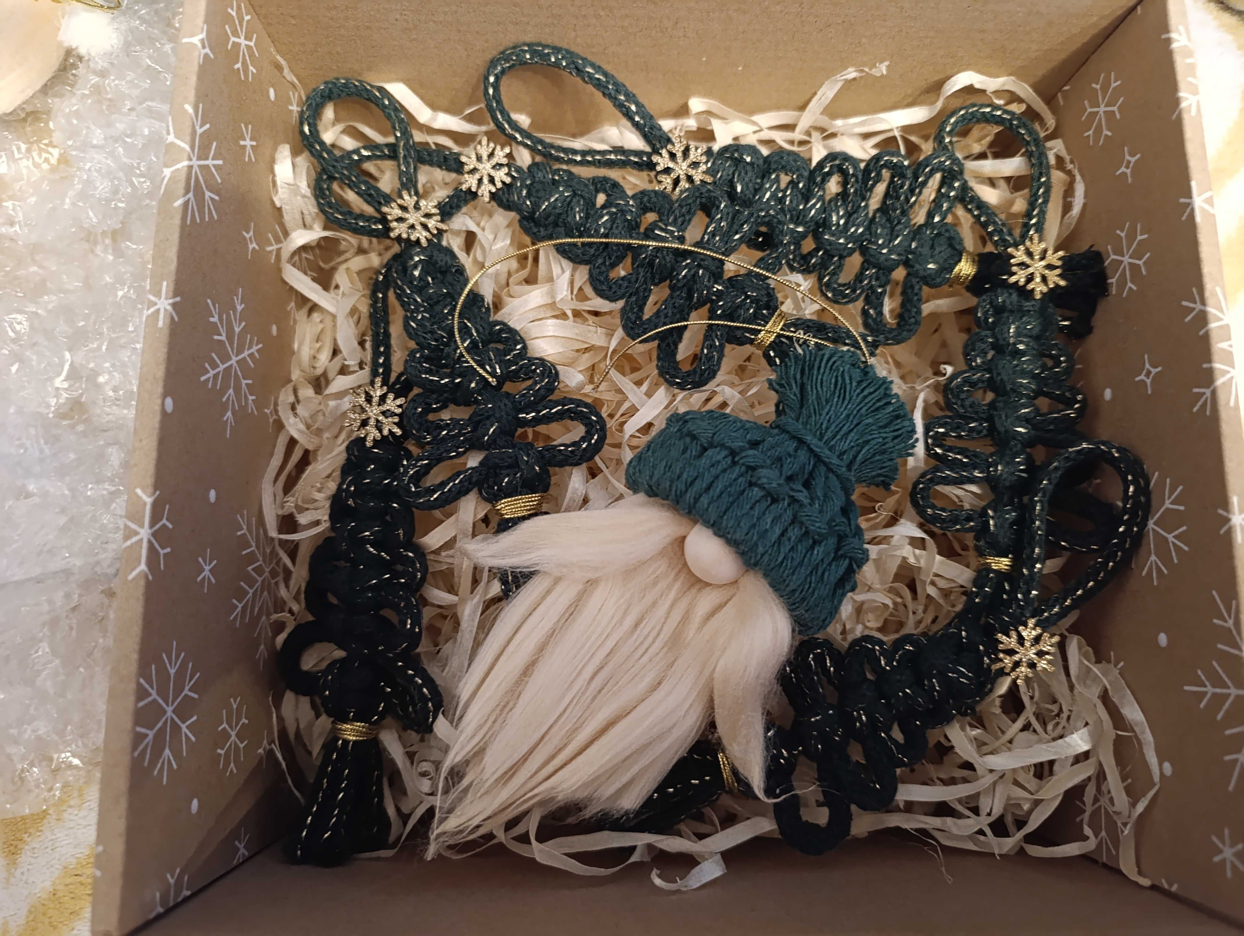 Czerwony zestaw prezent święta choinki Mikołaj skrzat krasnal handmade