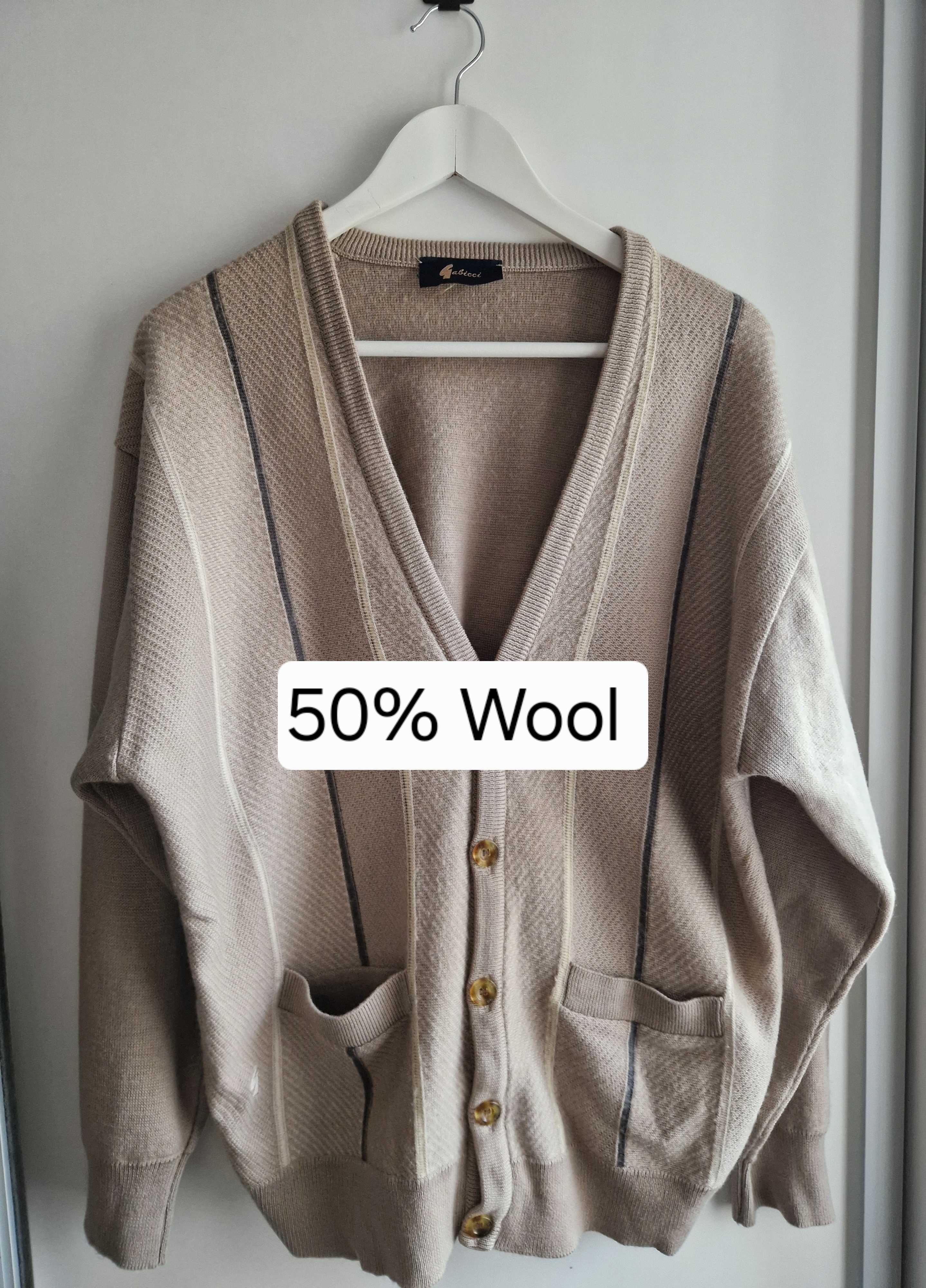 Beżowy sweter męski Gabicci z wełną XL vintage casualowy ciepły