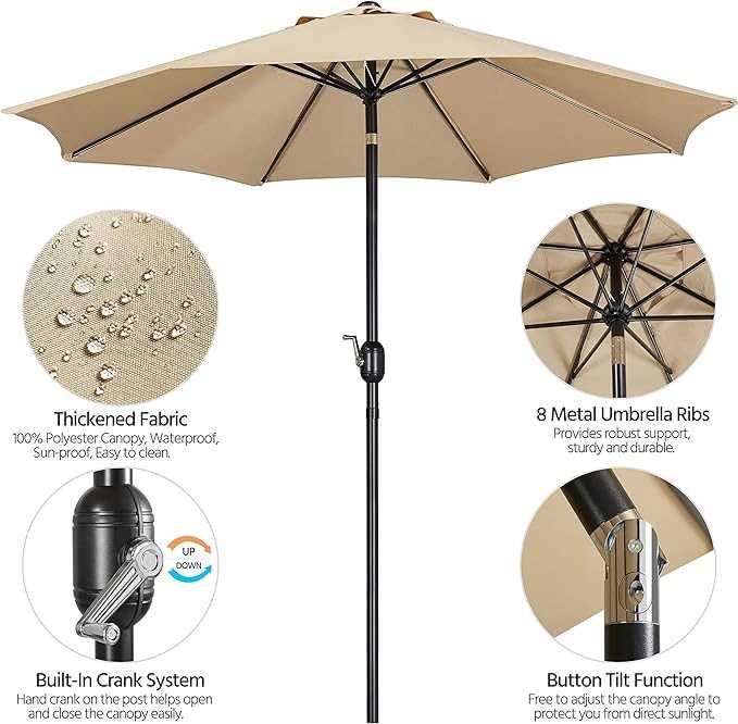 Parasol tarasowy/ogrodowy/ balkonowy Yaheetech beże i brązy 260 x 240
