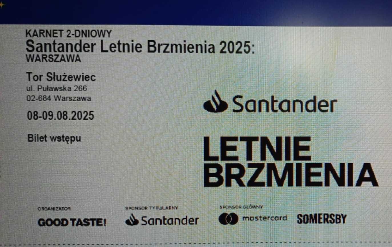 Santander Letnie Brzmienie Warszawa karnet 2 dni