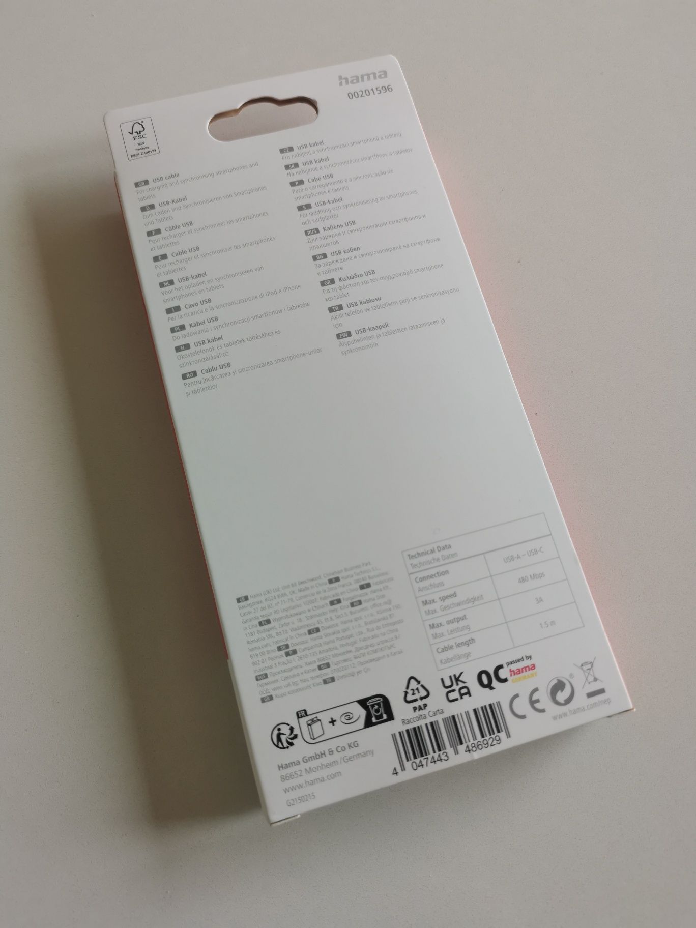 HAMA kabel USB-C biały 1,5m NOWY!