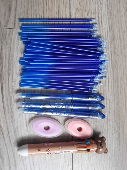 Długopisy ścieralne 3 szt + 50 wkładów +2 gumki + długopis 10 kolorów