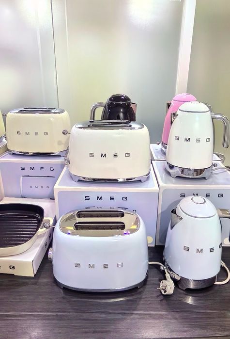 Тостер Smeg, электрочайник Smeg, білий, бежевий, блакитний, блендер