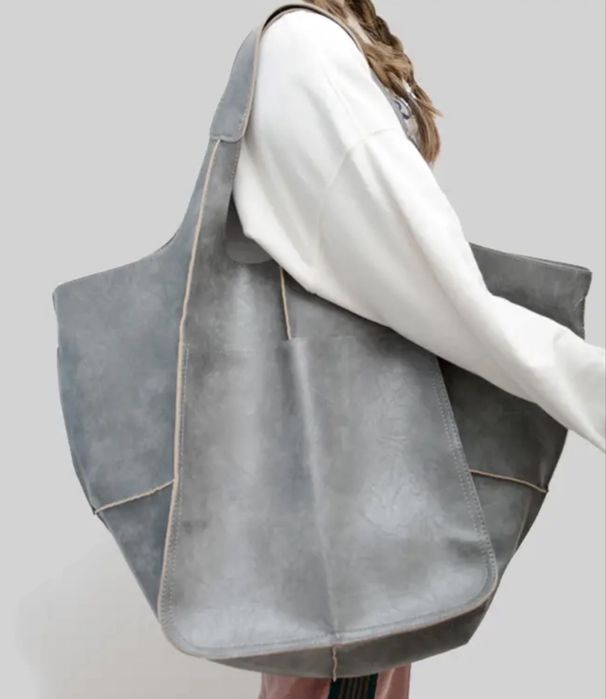 Сумка шоппер сіра шкірзам