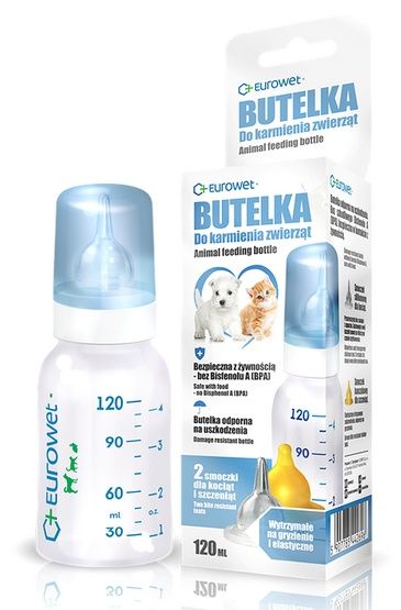 Butelka na mleko ze smoczkiem dla kociąt i szczeniąt - Eurowet 120ml