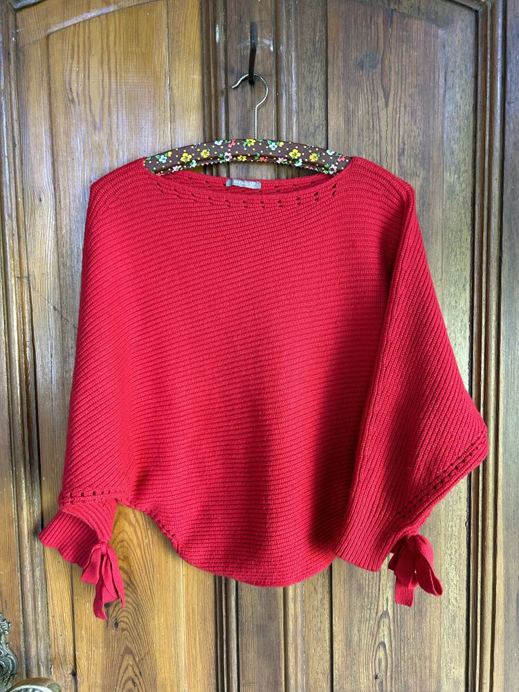 Czerwony sweter Orsay szerokie rękawy M
