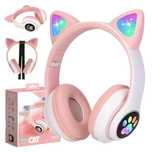 Słuchawki Bluetooth Dla Dzieci Nauszne LED RGB Mikrofon Kocie Uszy