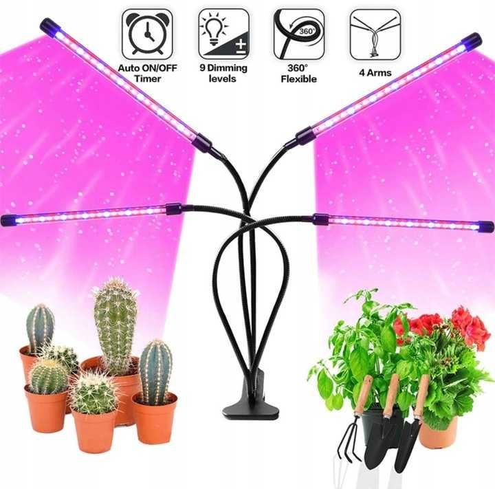 Lampa LED do uprawy roślin 4 głowice 40W Z PILOTEM