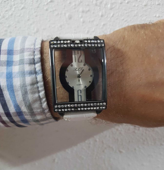 Zegarek nareczny damski R&F R&T szklany quartz bialy pasek nowa bateri