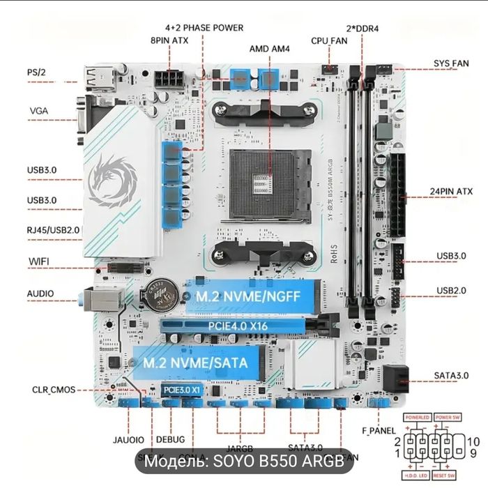 Материнська плата Soyo b550m ARGB (Нова)