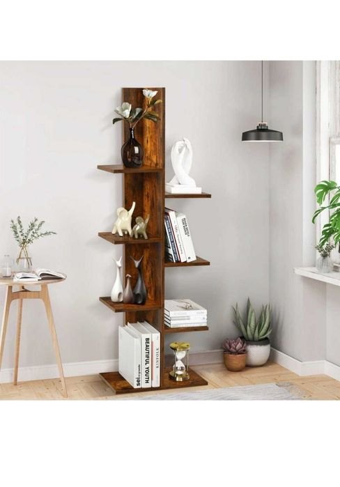 Wolnostojący drewniany regał z 8 półkami brązowy 50 x 20 x 141 cm