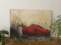 Obraz kobieta, akryl na płótnie 100x80 czerwień