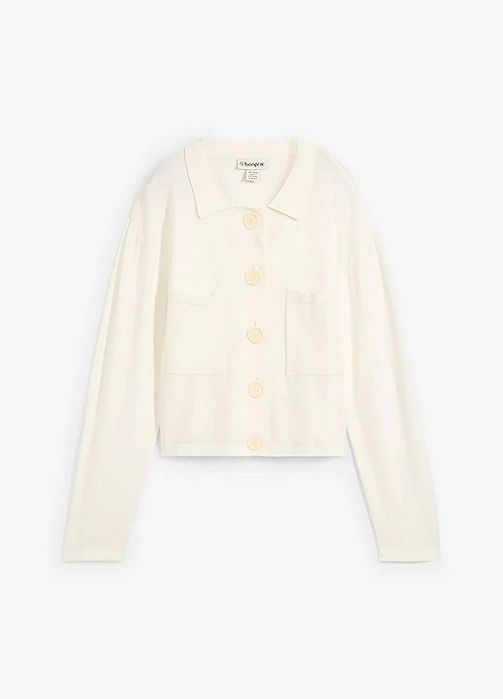 B.P.C sweter śmietankowy z kołnierzykiem na guziki ^52/54