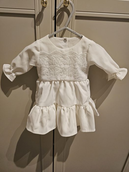 Sukienka na chrzest Milulove rozmiar 62 Zestaw opaska pasek buciki