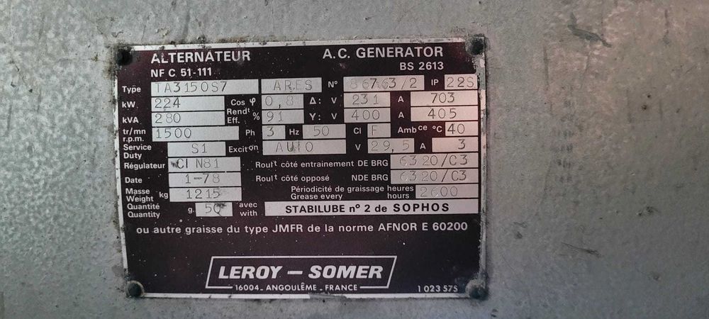 Agregat  prądotwórczy, generator prądu 224 KW