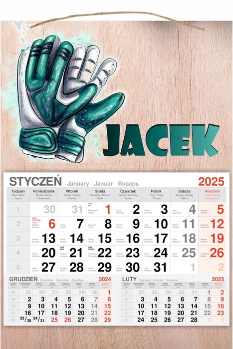 kalendarz 2025 jednodzielny drewniany prezent dla bramkarza twój tekst