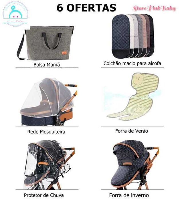 Carrinho bebé 3 em 1 PinkBaby Magic Gold - Com Base Isofix - Cinza