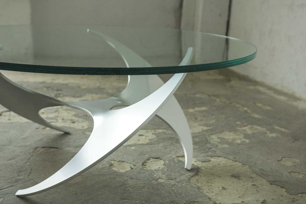 Designerski stolik kawowy szklany metalowy okrągły vintage