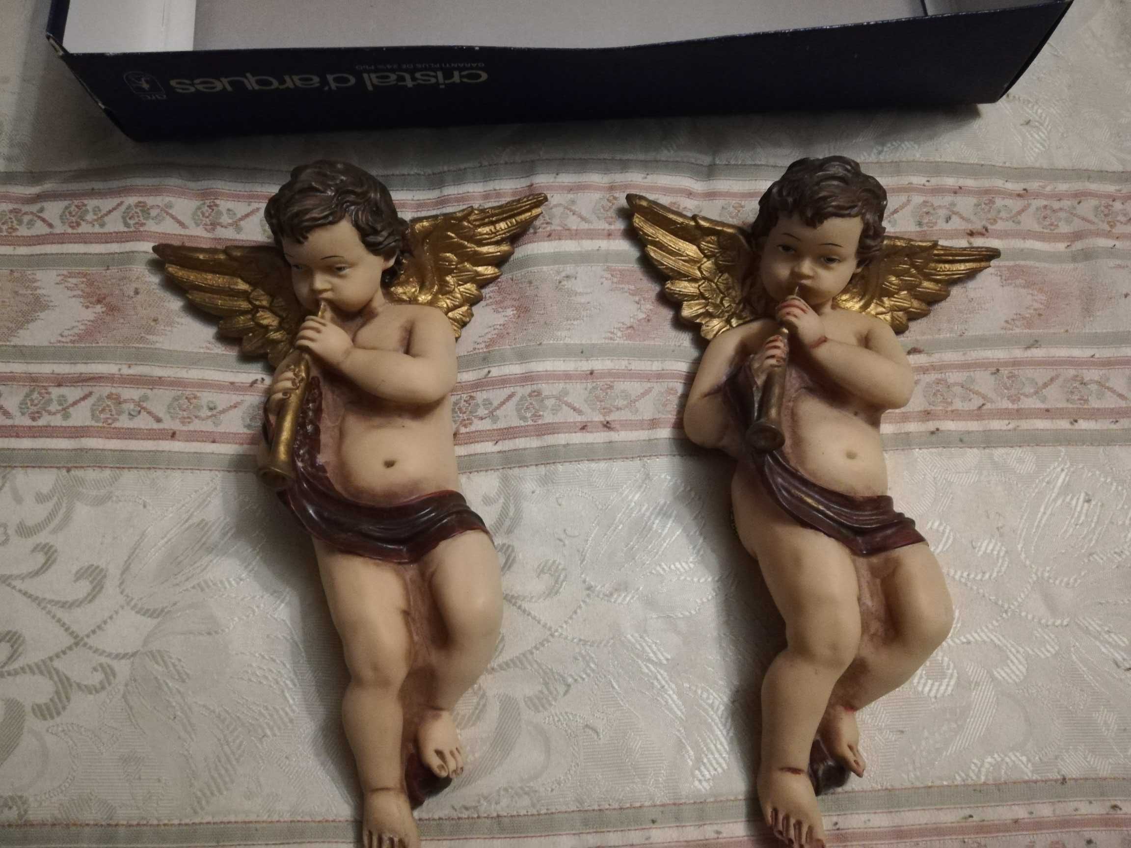Conjunto 2 anjos pintados à mão