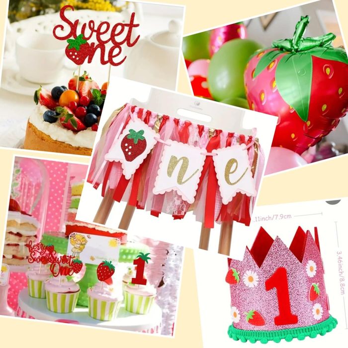 Zestaw dekoracji na roczek motyw truskawki