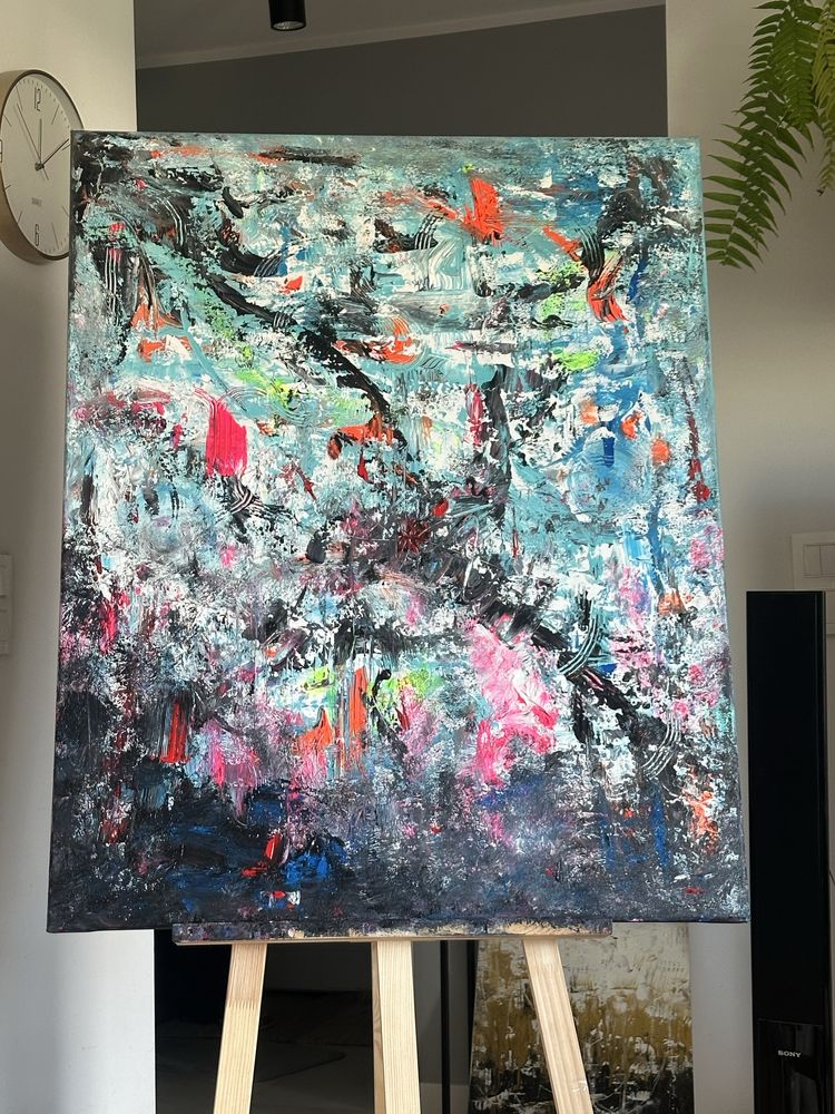Obraz abstrakcja malowany na plotnie 100 x 80