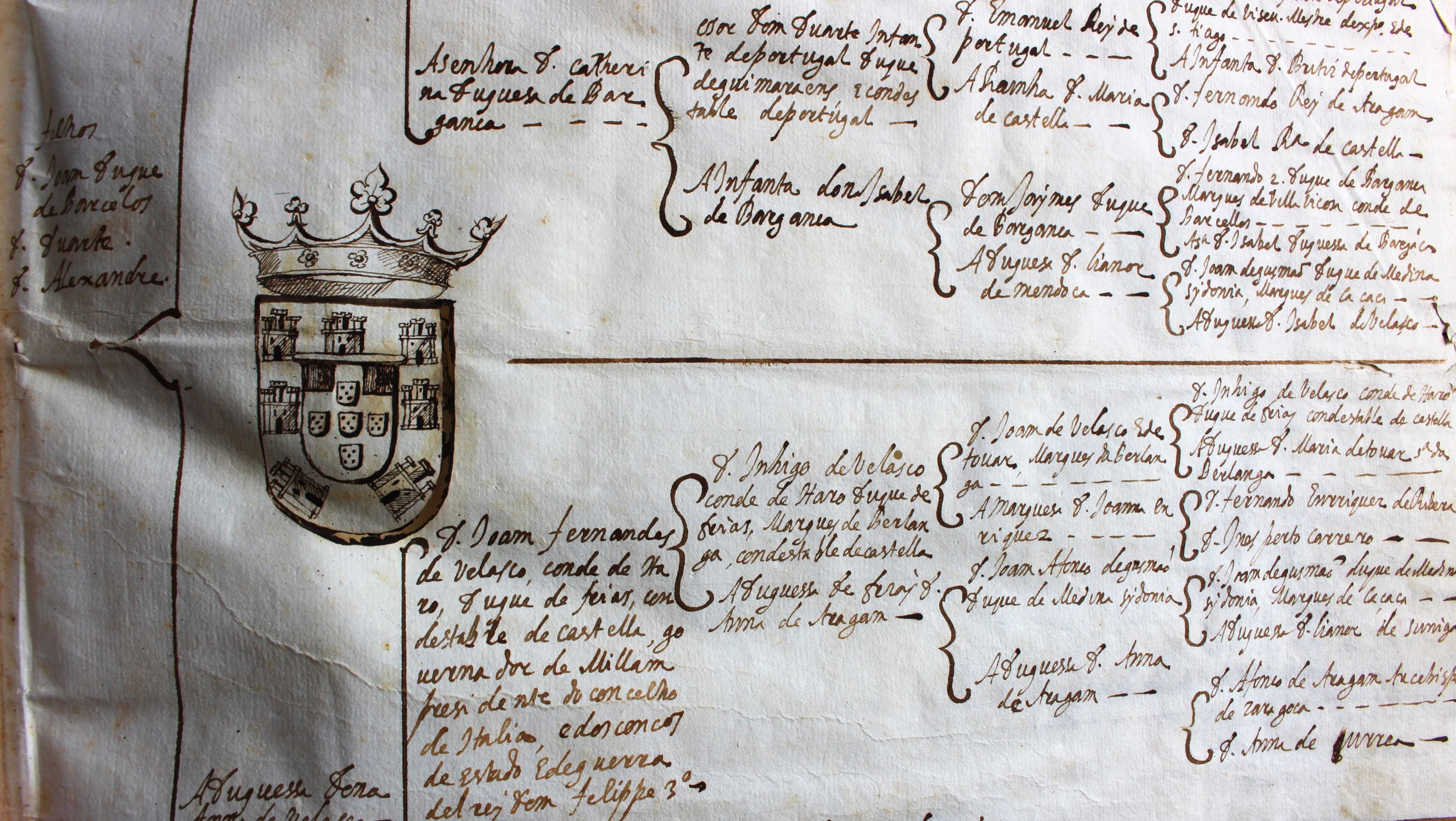 Duques de Bragança árvore genealógica manuscrita 1628