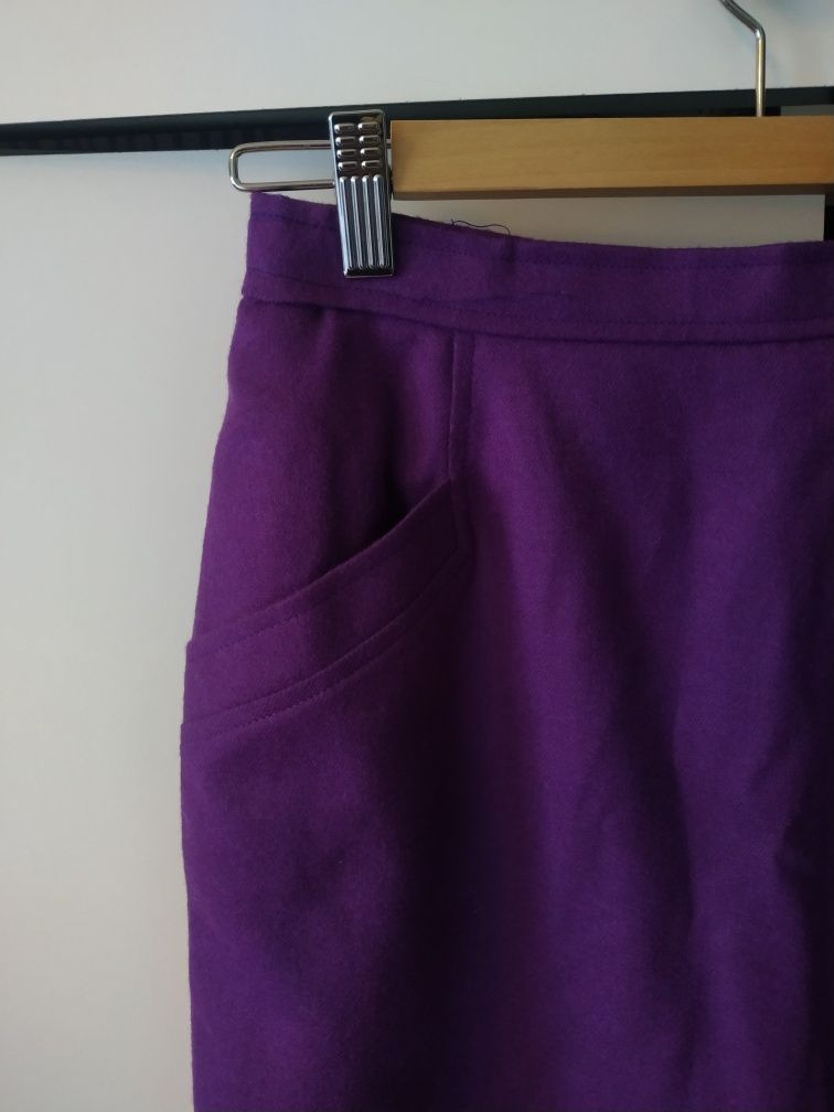 Nowa fioletowa spódnica z kieszeniami z wełną Windsmoor L