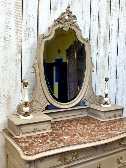 Komoda z uchylnym lustrem kremowa LUDWIK XV Francja 1926 r. Antyk