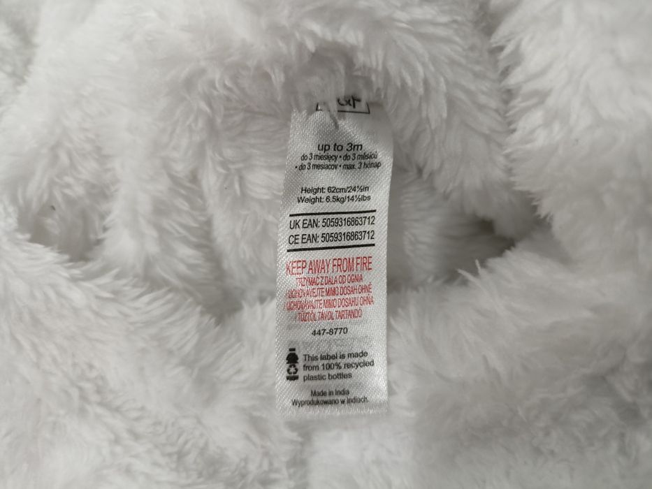 F F 56 62 kombinezon dresowy ciepły pajac miś z uszami zimowy przejsci