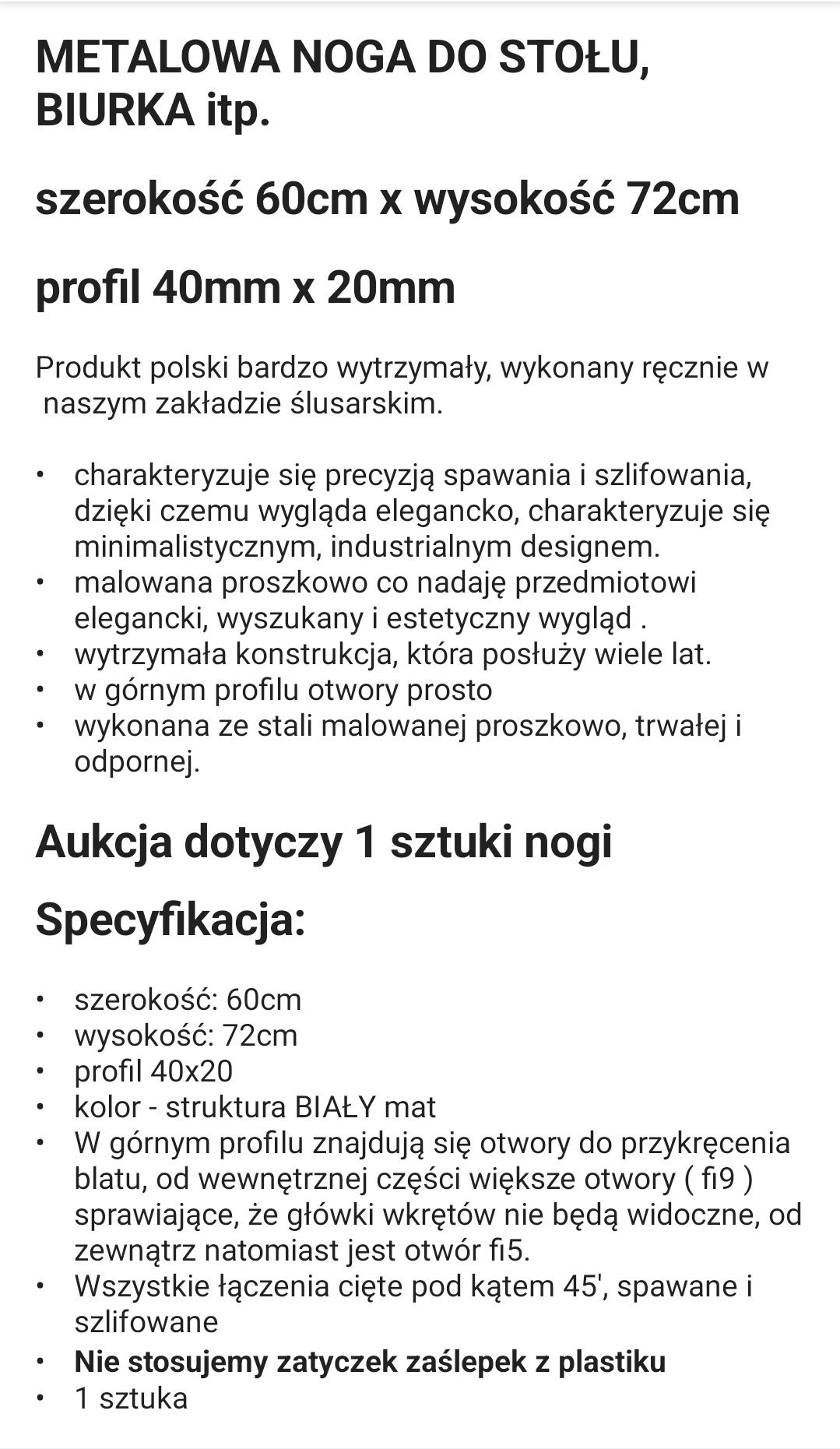 Nogi metalowe białe industrialne 1 szt.