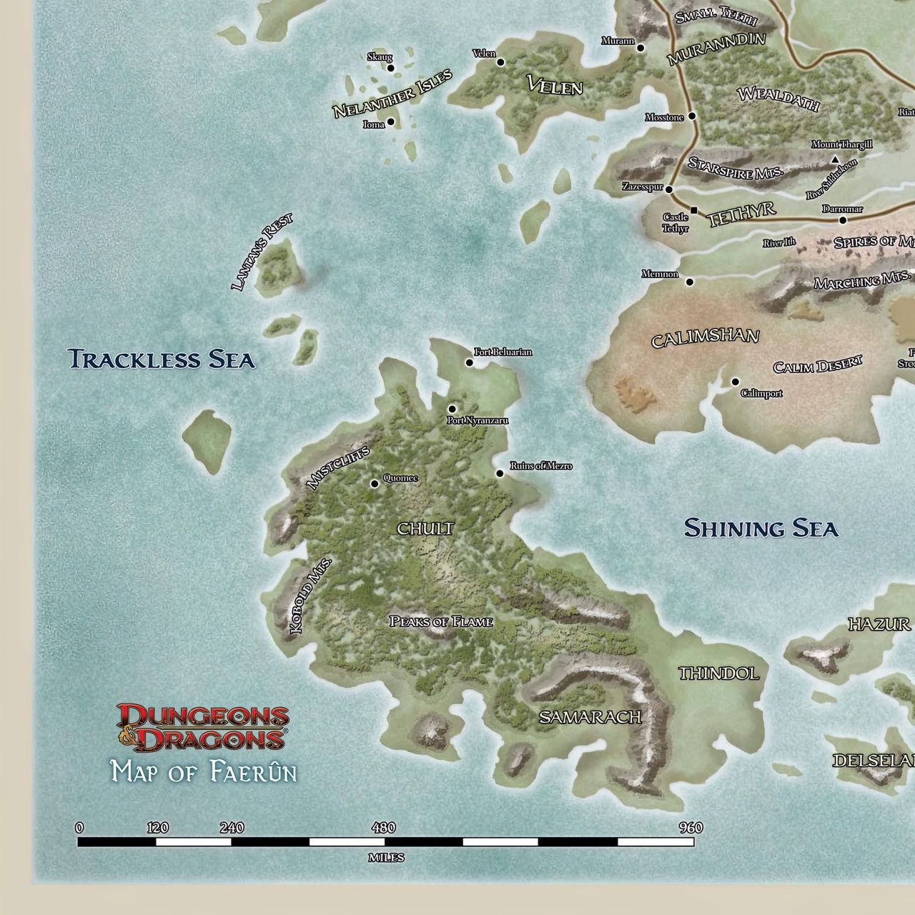 Фаерун карта, Dungeon&Dragons, Faerun, постер, картина на полотні