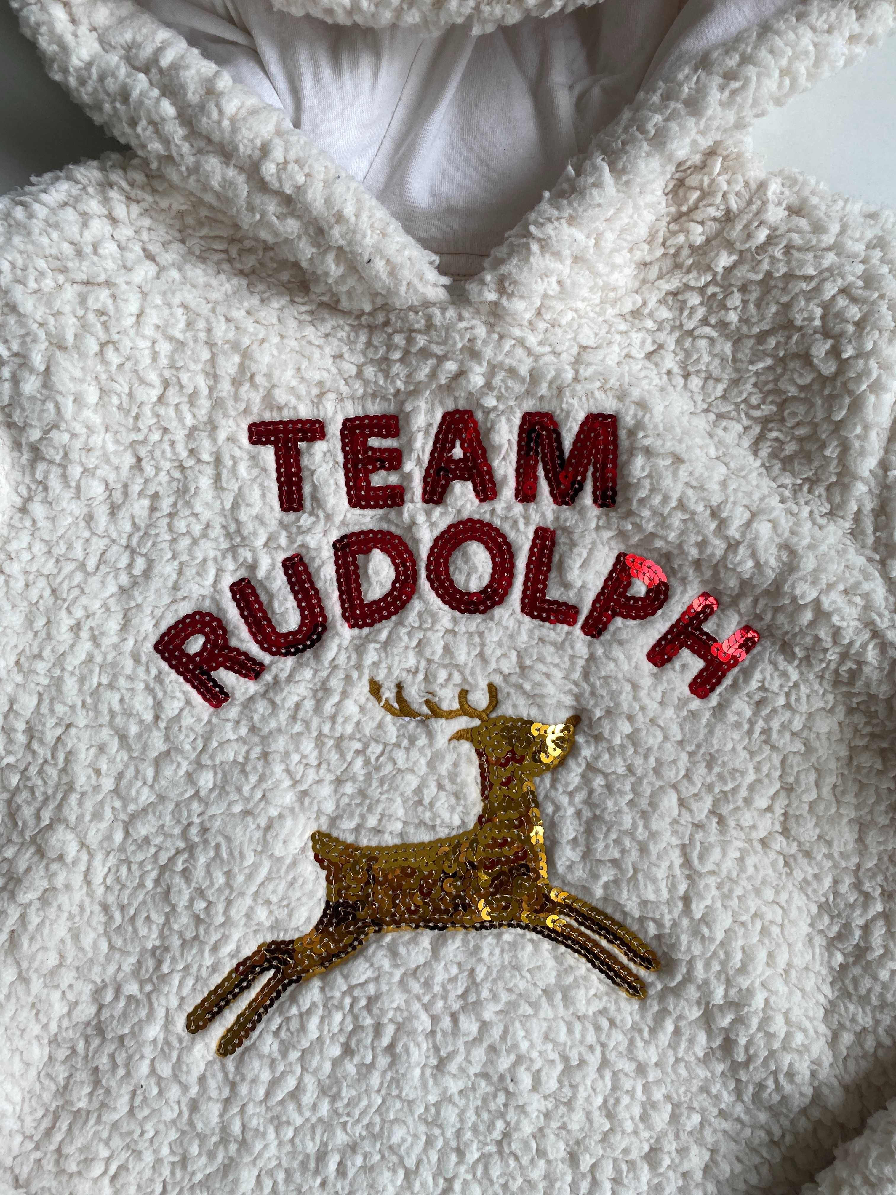 Ciepła gruba bluza świąteczna renifer Rudolf cekiny F&F 146 cm