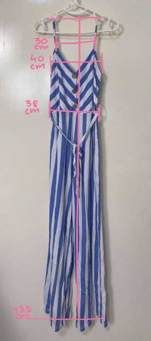 Macacão Algodão Riscas Azul Branco c/ cinto, M